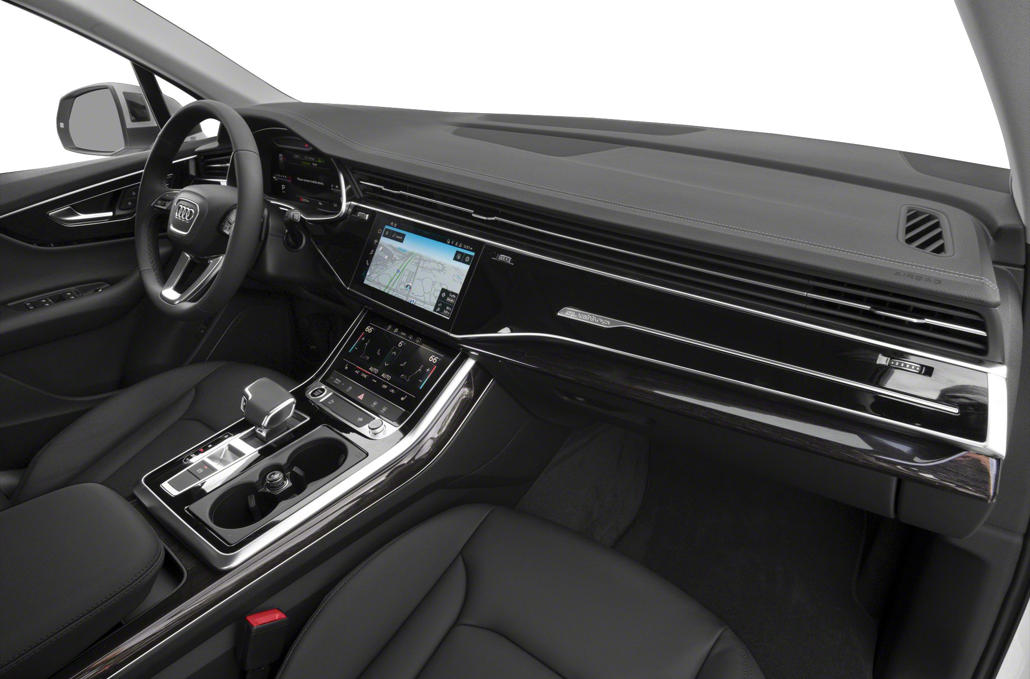 Modern dashboard with dual touchscreen infotainment displays and digital cockpit