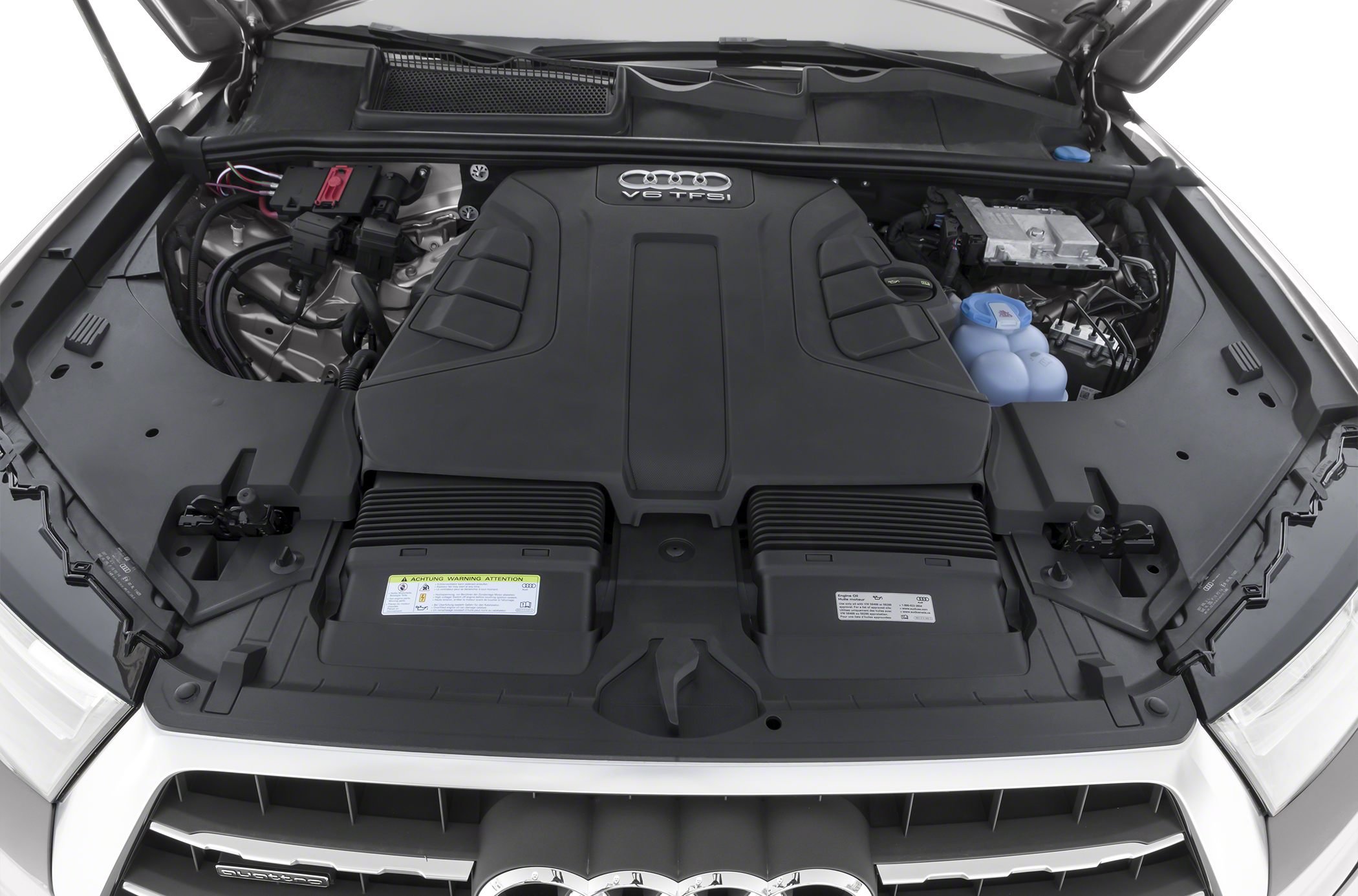 V6 TFSI engine covered with protective panels under hood
