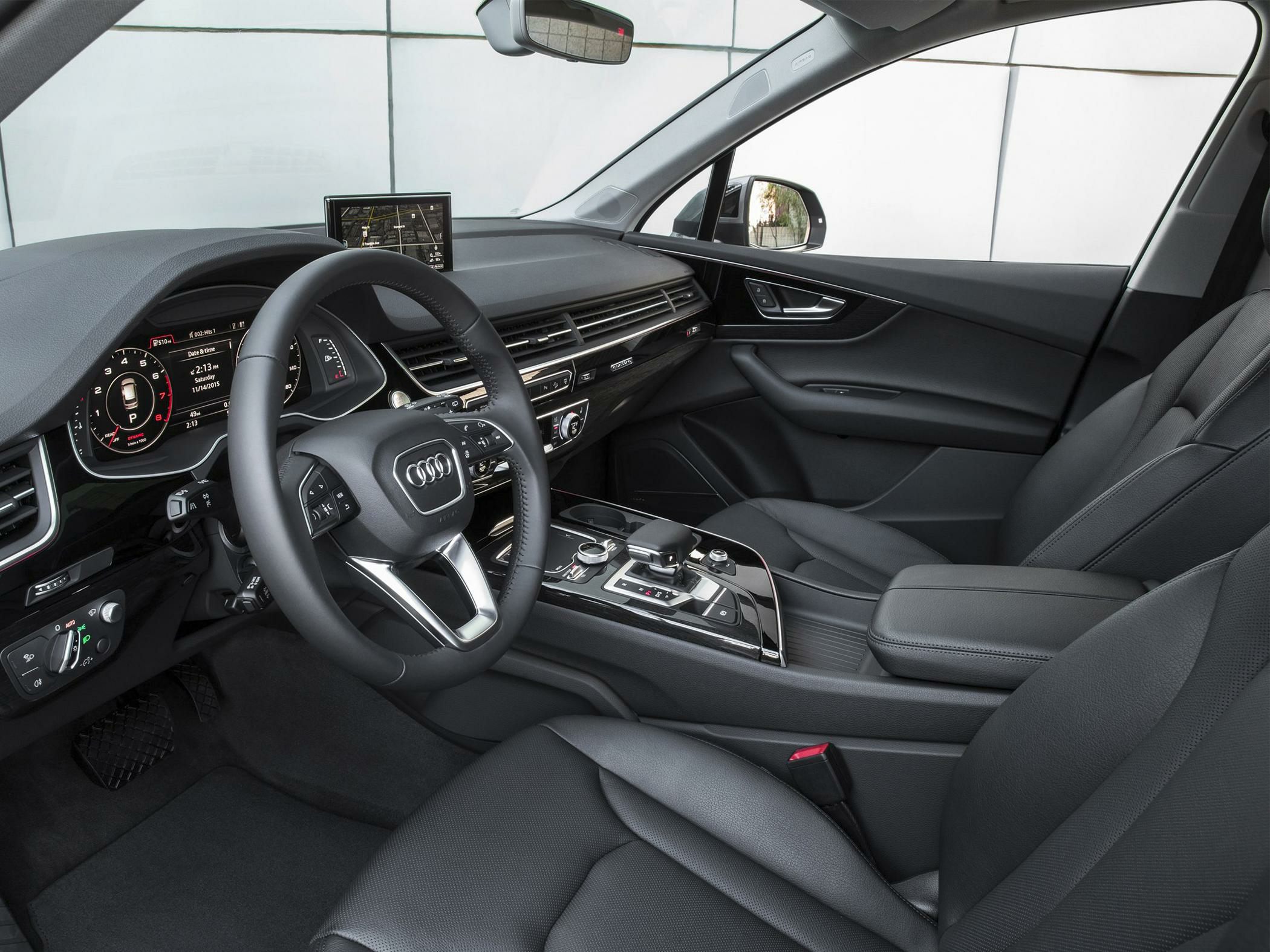 Modern dashboard and steering wheel with infotainment system