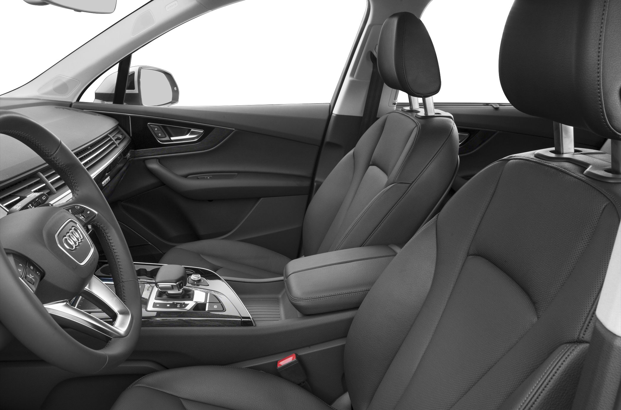 Black leather seats and modern dashboard with center console