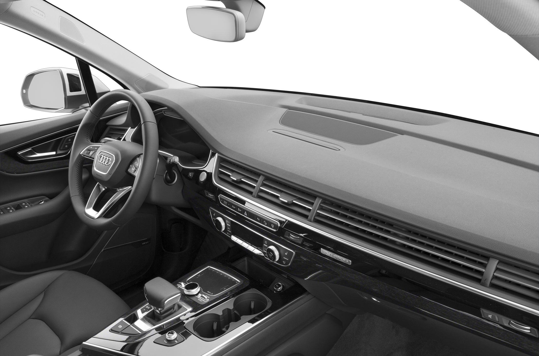Luxury SUV interior dashboard, steering wheel, and center console