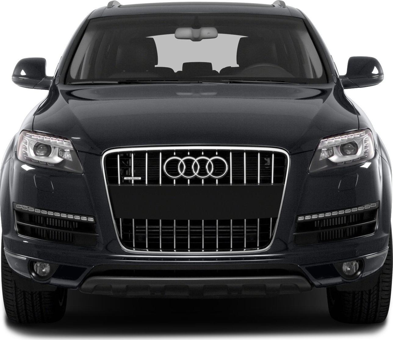 Front view of SUV with LED headlights and vertical slat grille
