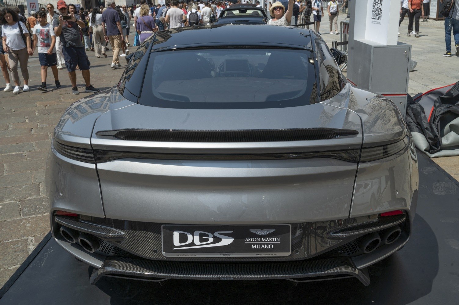 Rear view with quad exhaust and aerodynamic design