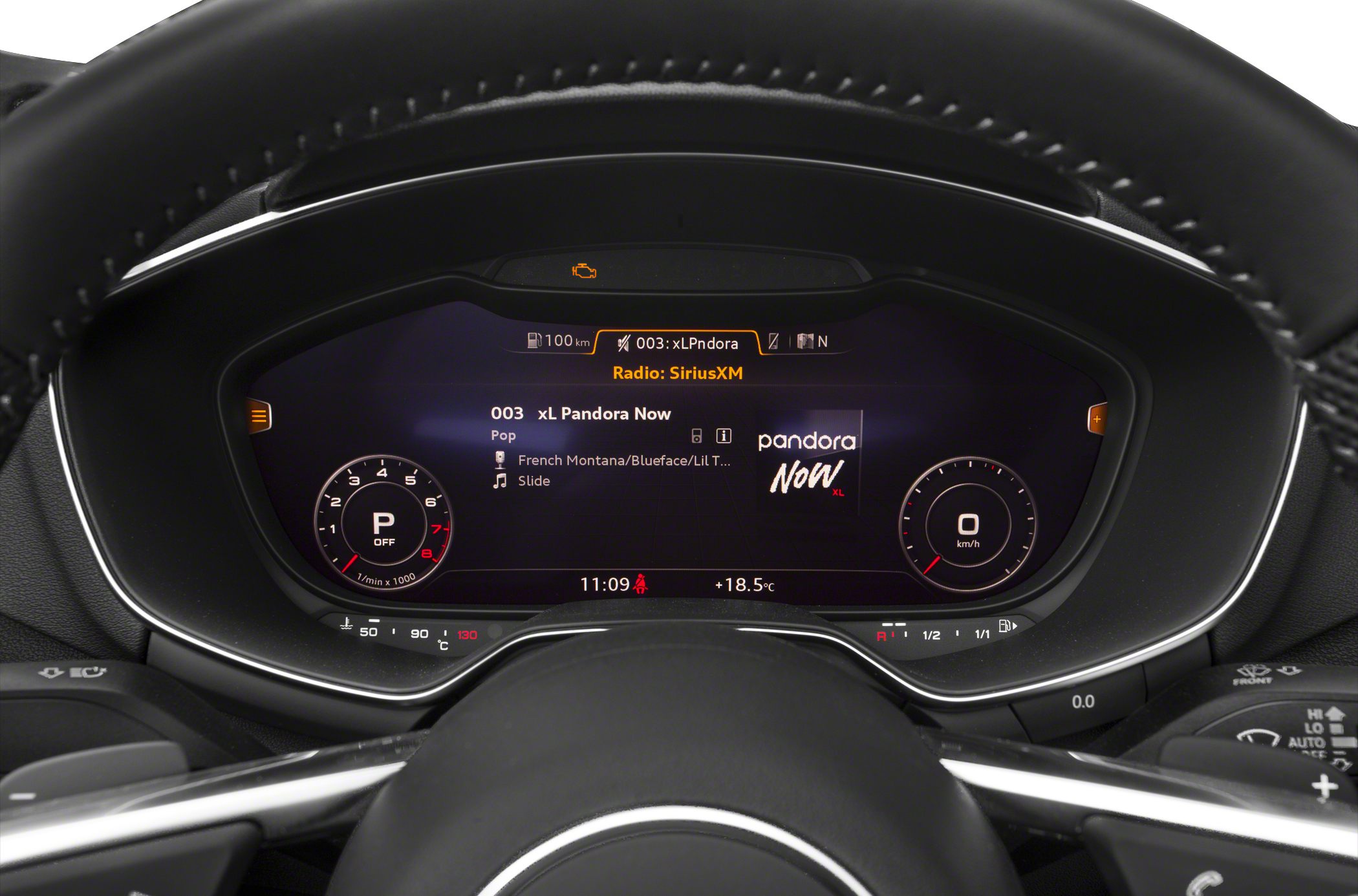Digital dashboard with tachometer, speedometer, multimedia info