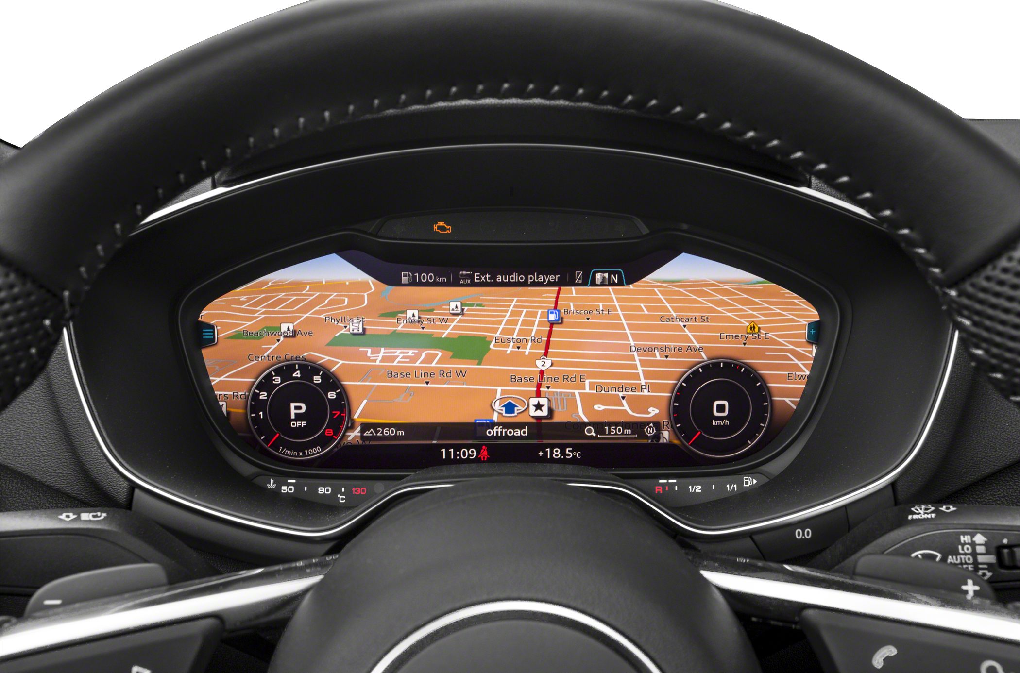 Digital instrument cluster with navigation and performance dials