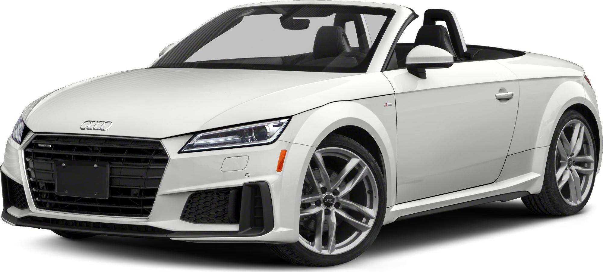 White convertible sports car front view with LED headlights and alloy wheels