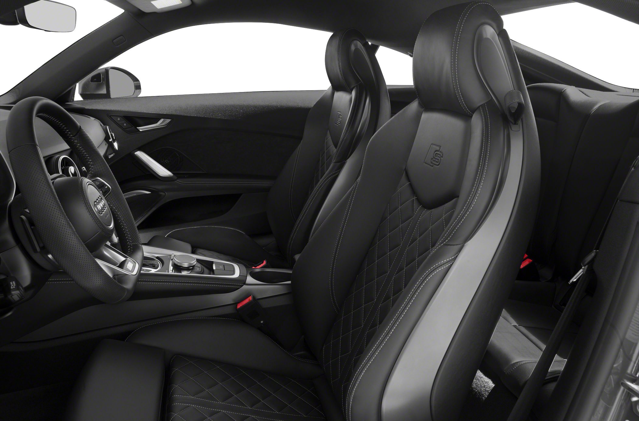 Luxury black leather sport seats and modern driver’s cockpit interior