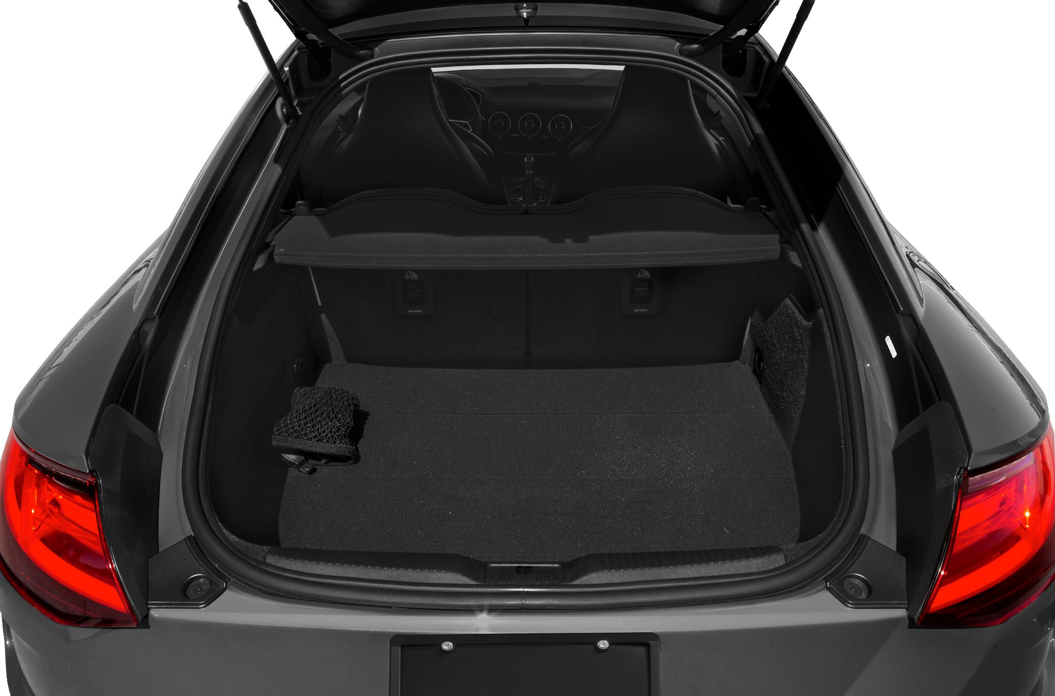 Open rear trunk with cargo cover and rear seats visible