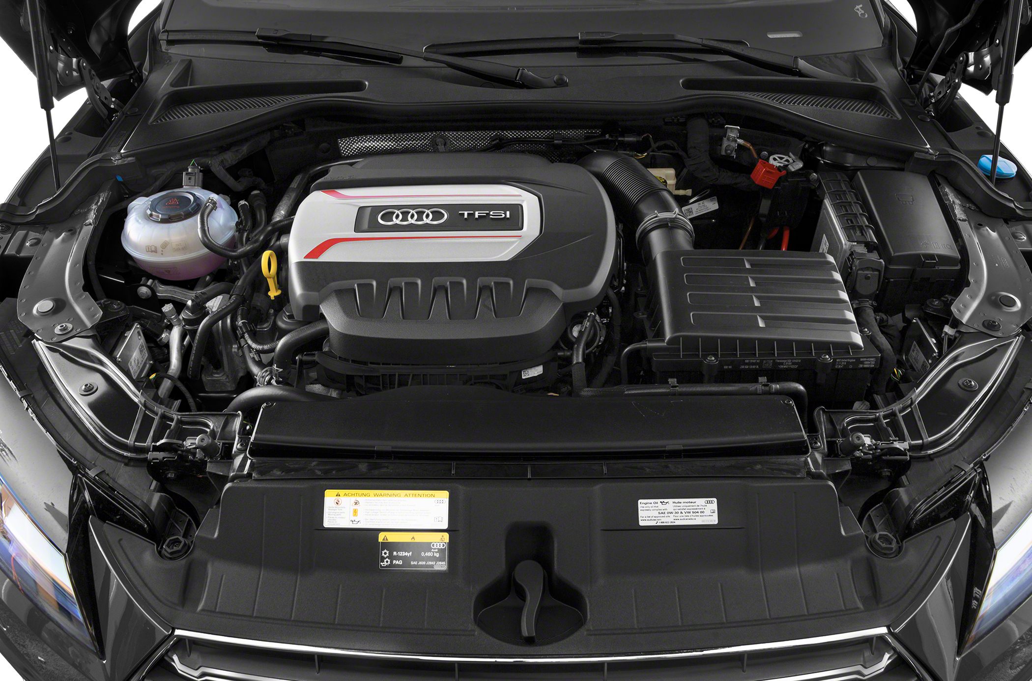 TFSI turbocharged engine bay with clean engine cover and components