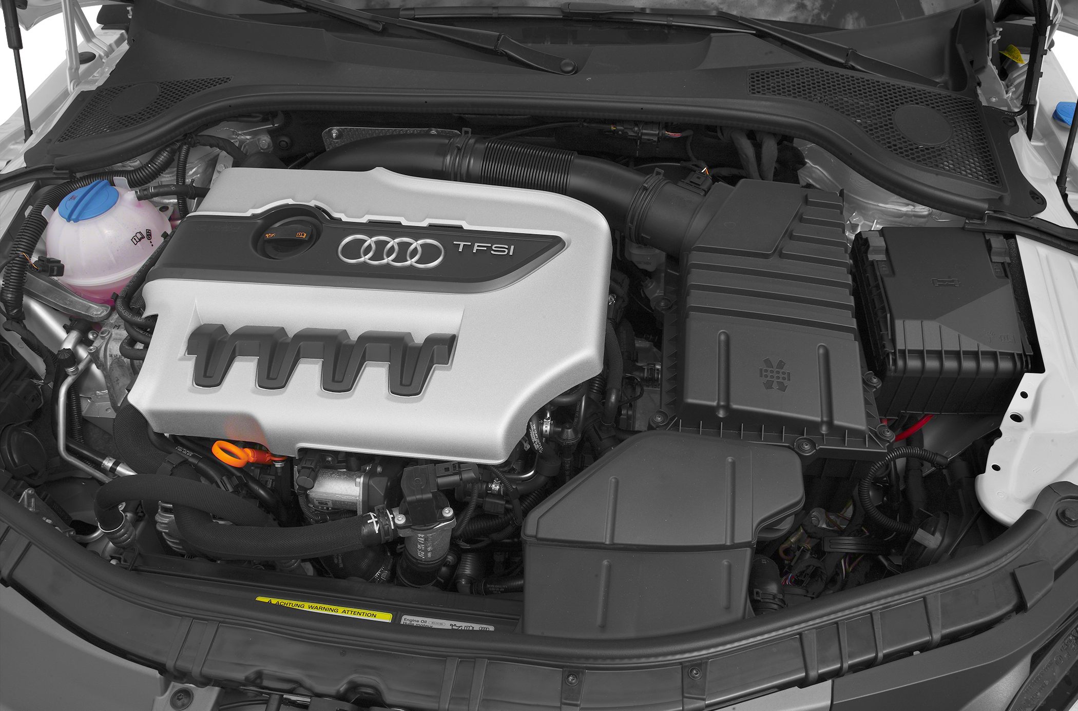 Close-up of Audi TFSI engine cover and air intake system
