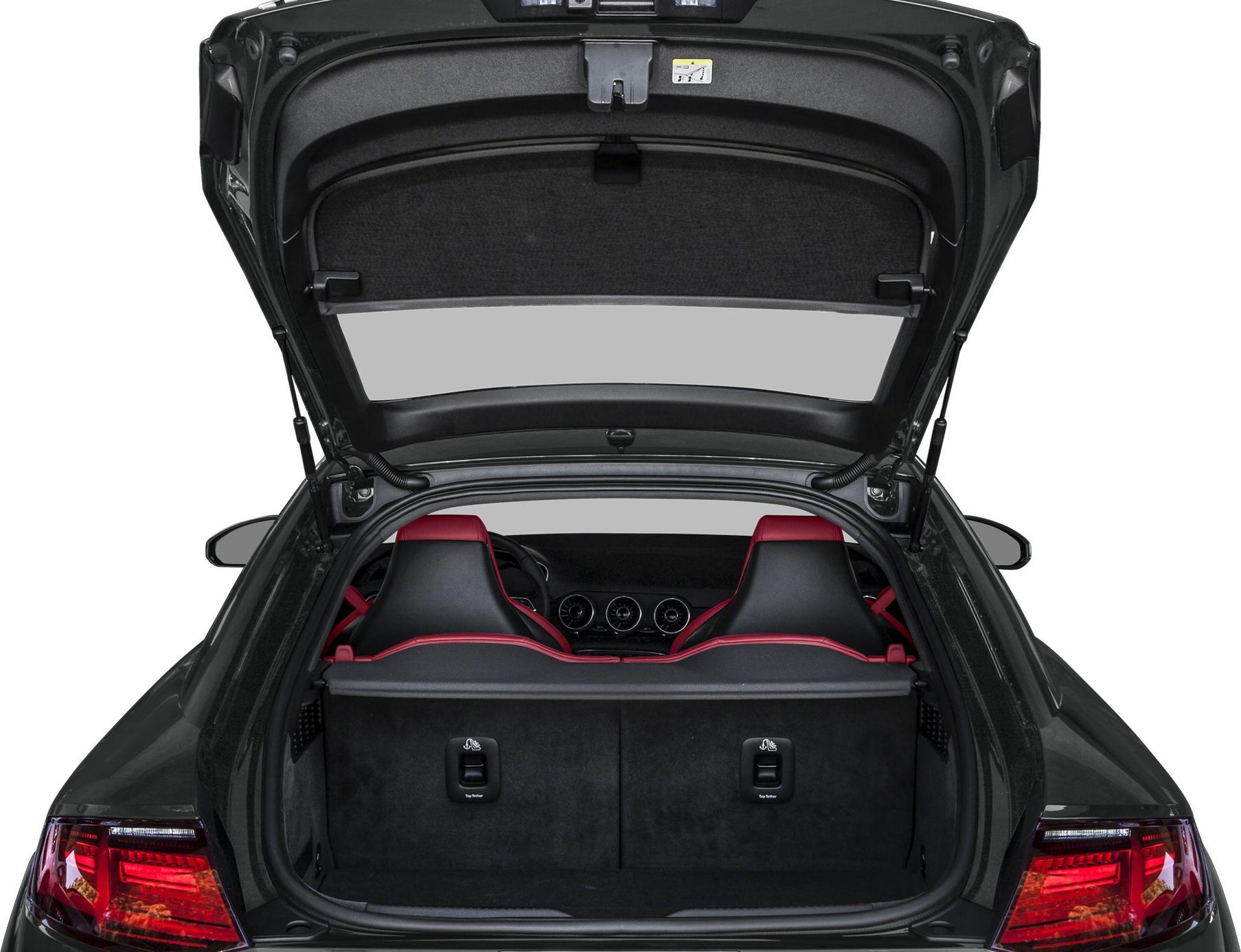 Open hatchback trunk showing rear seats and interior details