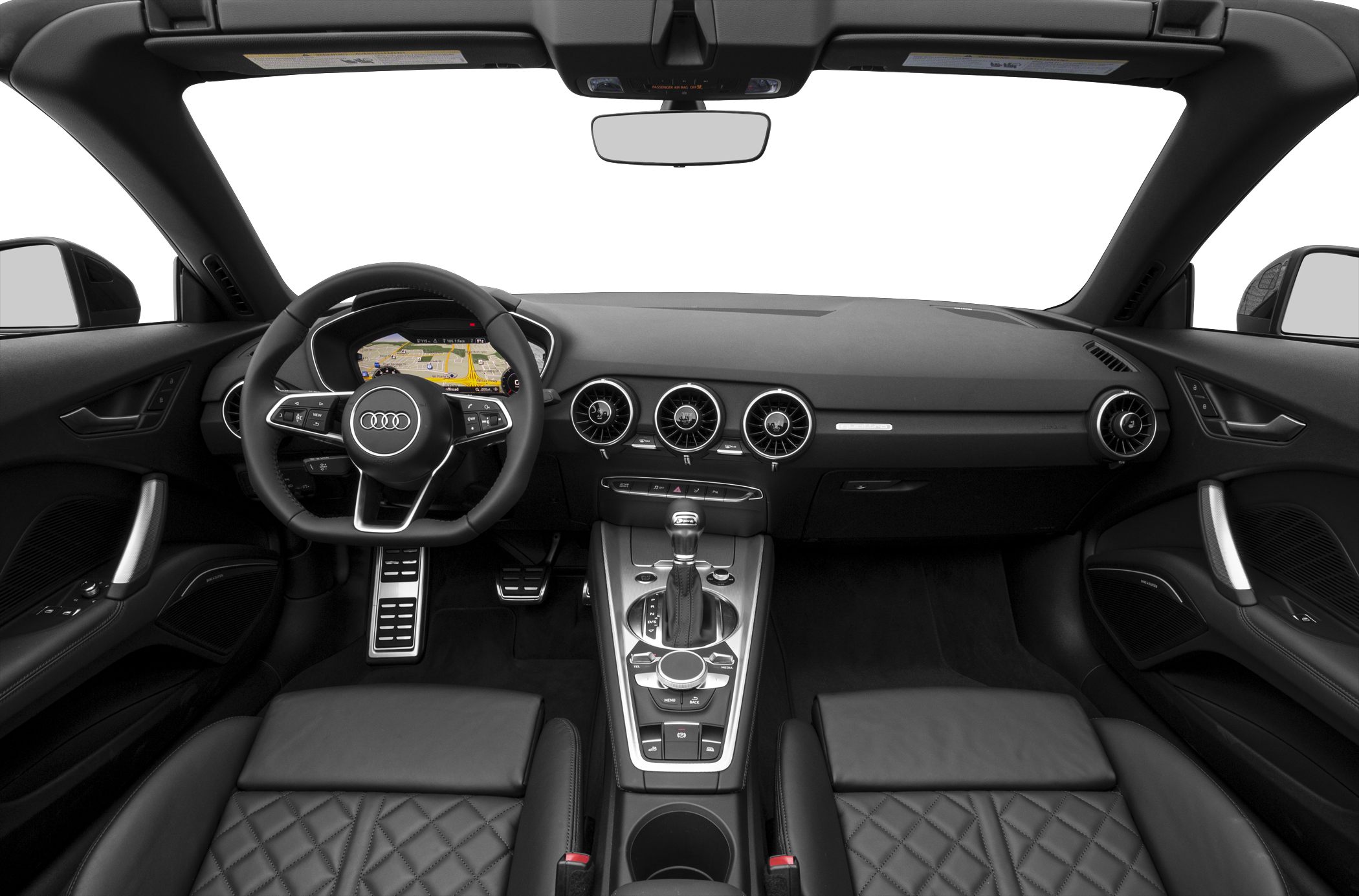 Digital cockpit display, round air vents, modern central console