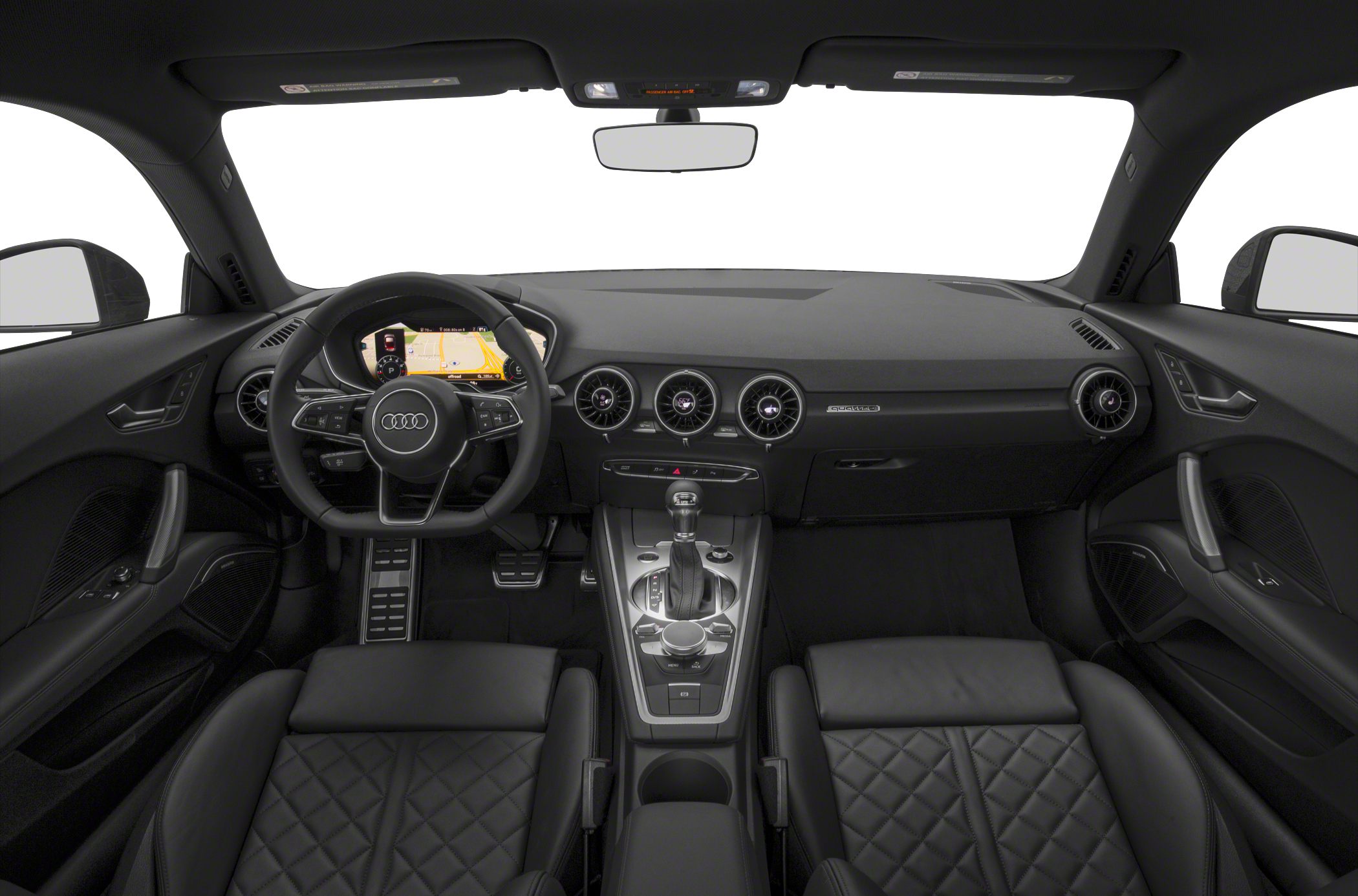 Dashboard, digital instrument cluster, steering wheel, center console, round air vents