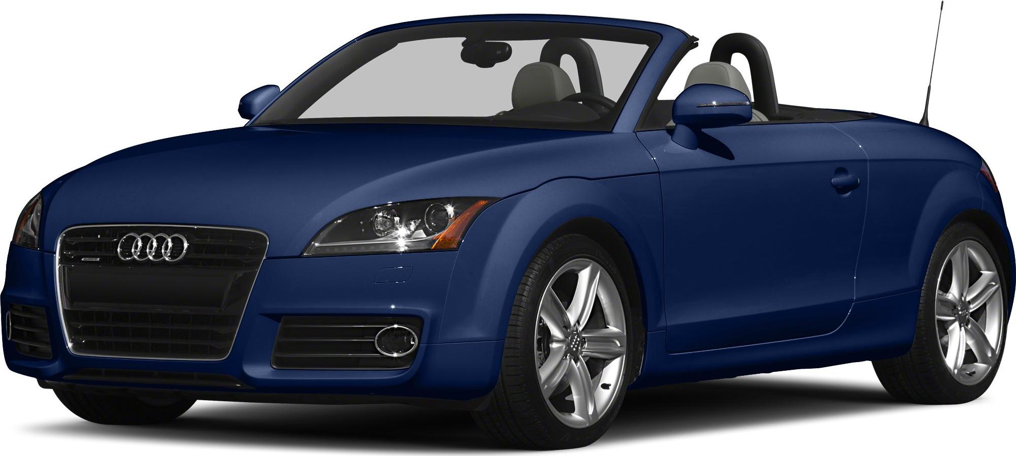 Front angled view of a blue convertible roadster with sporty design