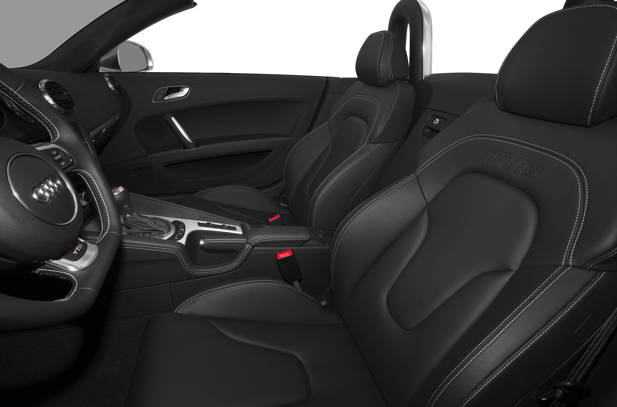 Sporty leather seats and interior of a roadster car