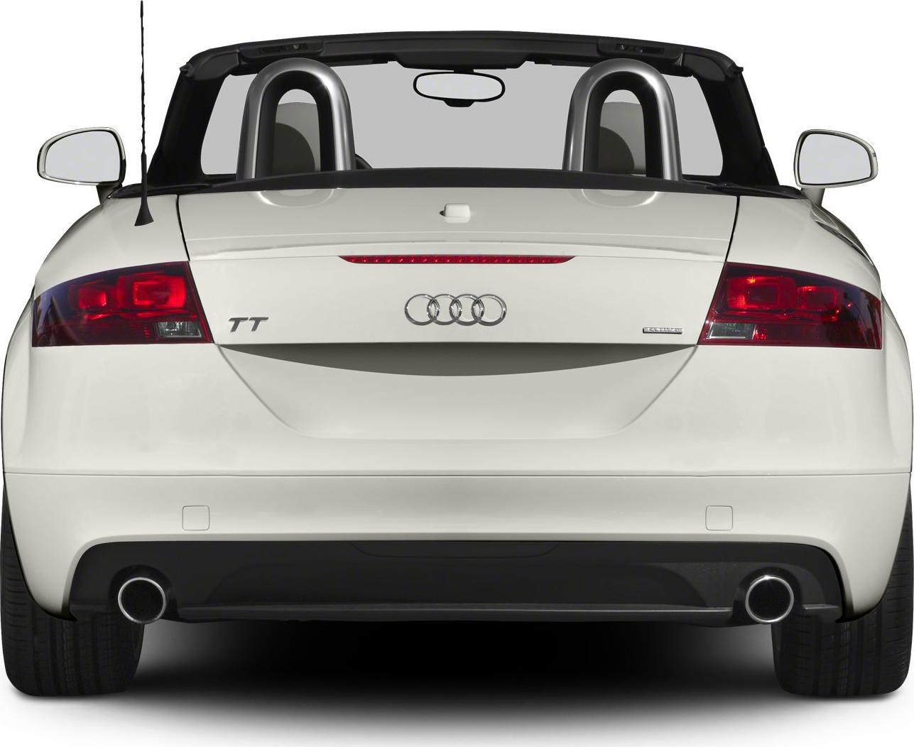 Rear view of convertible with dual exhausts and roll bars