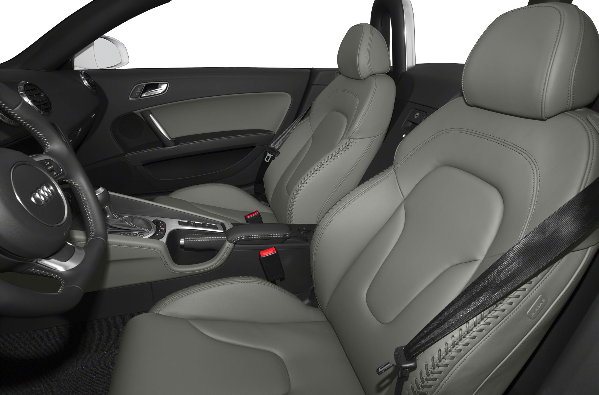 Premium leather seats and modern dashboard interior of a convertible roadster.