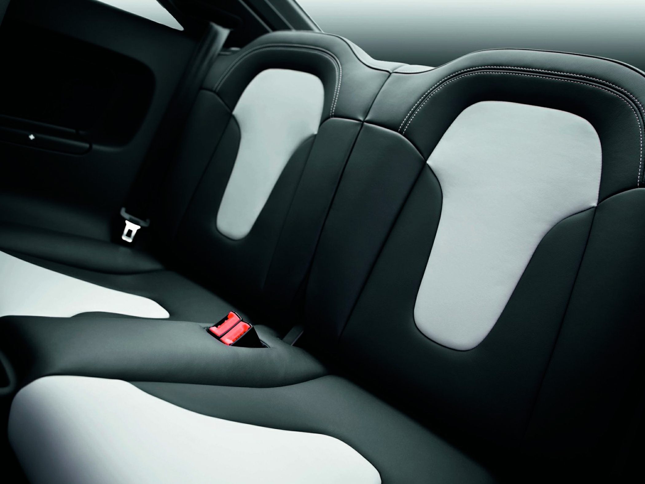 Two-tone rear seat upholstery with distinct leather pattern