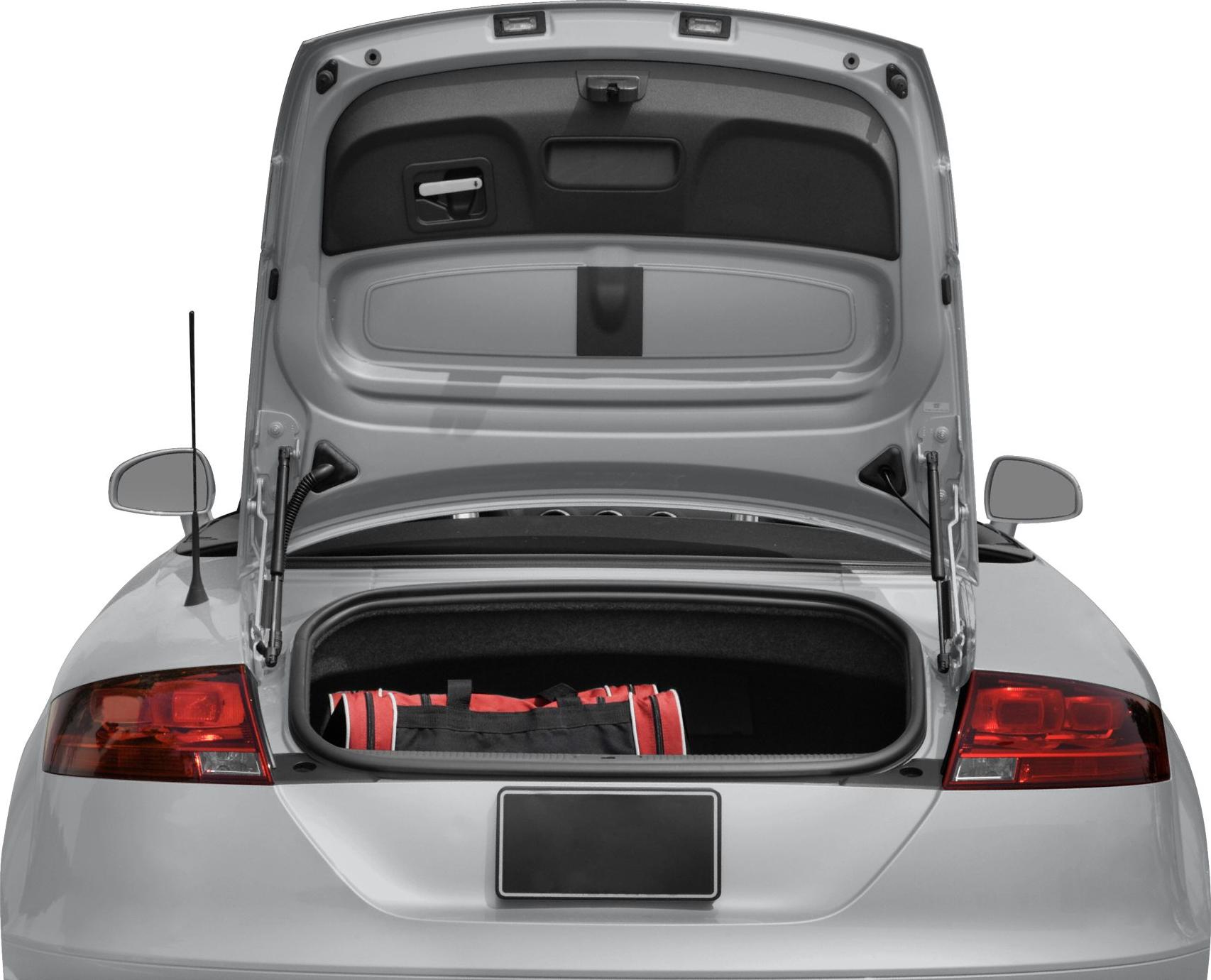 Open trunk rear view with visible taillights and storage space