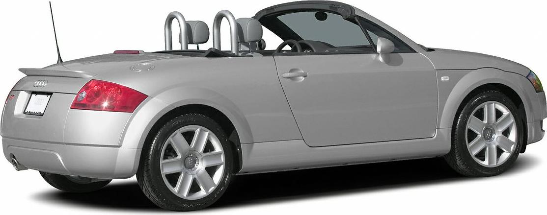Silver convertible roadster side and rear view with open roof