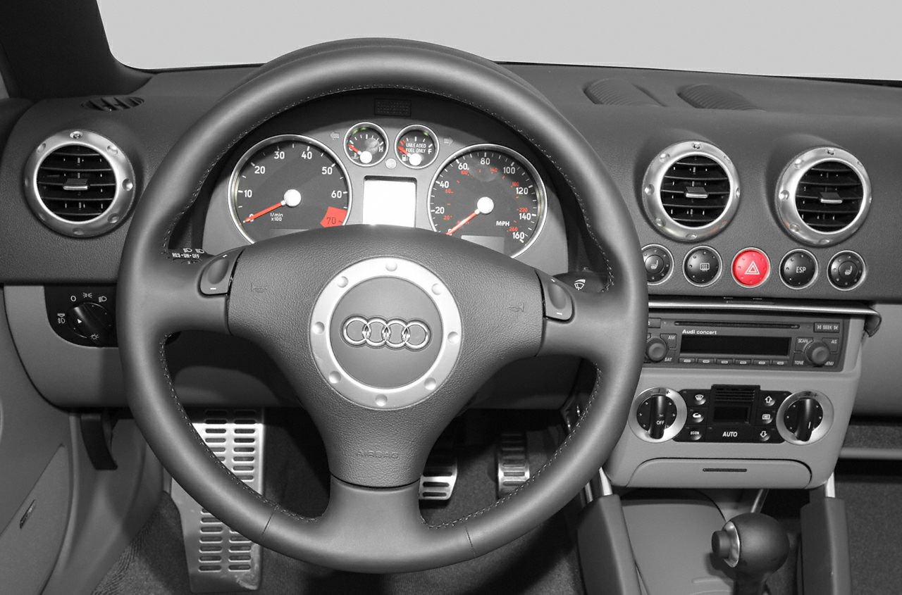 Steering wheel, instrument cluster, and center console with controls