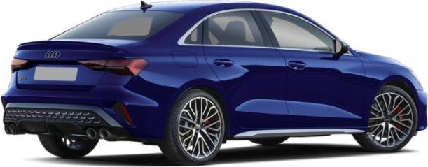 Rear side view of a blue sportback with quad exhaust and alloy wheels