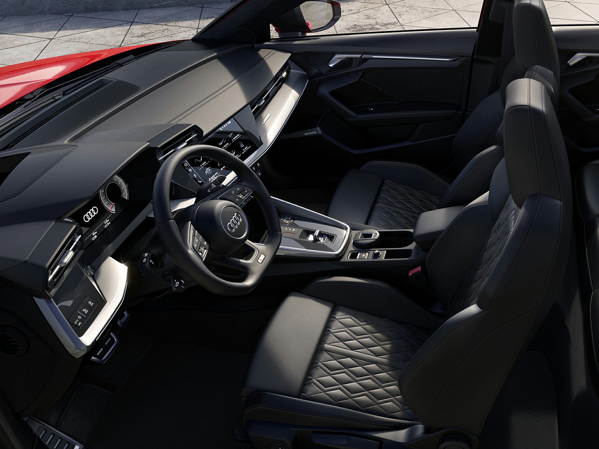 Luxurious leather seats and advanced digital dashboard in modern car interior