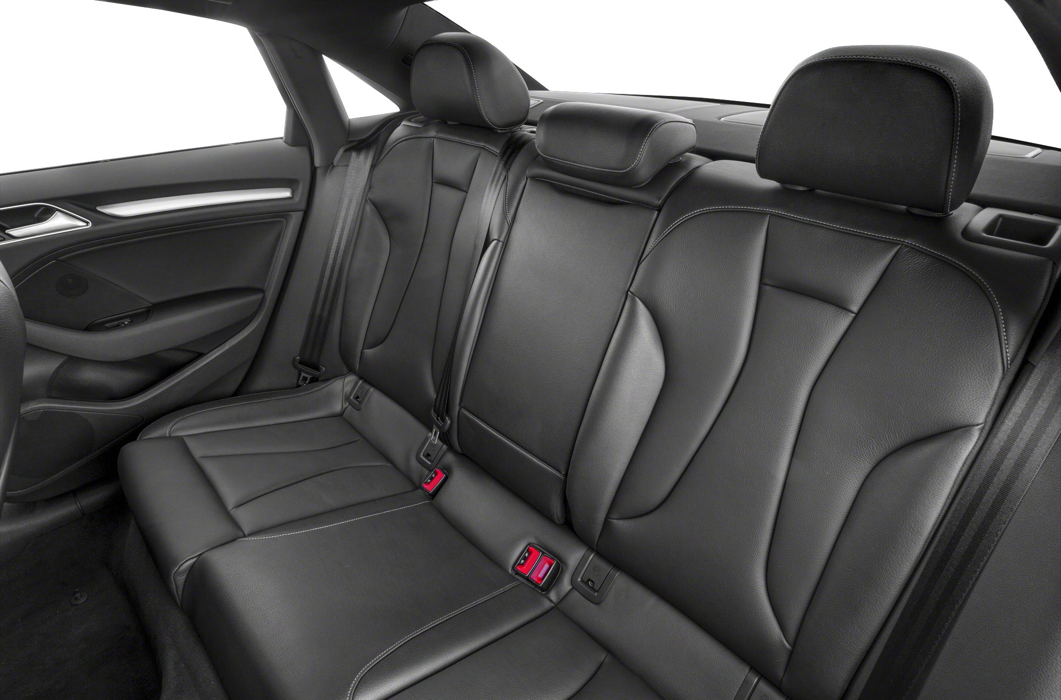 Black leather rear seats with headrests and seat belts