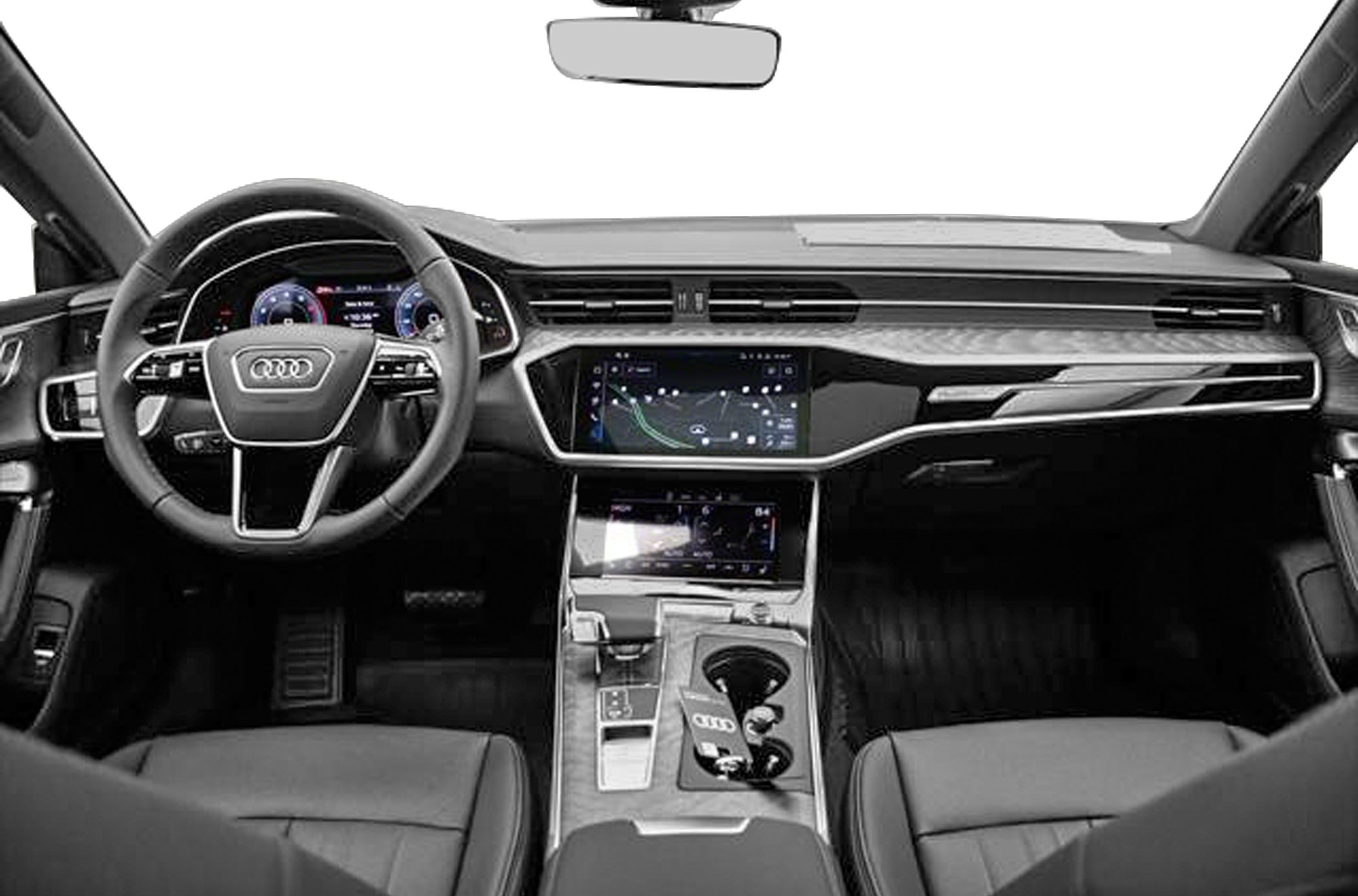 Modern interior with digital instrument cluster and dual touchscreen dashboard