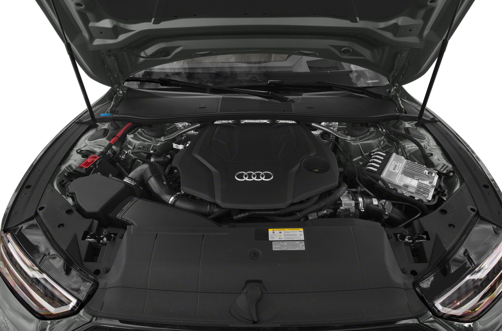 Engine bay with Audi emblem on engine cover