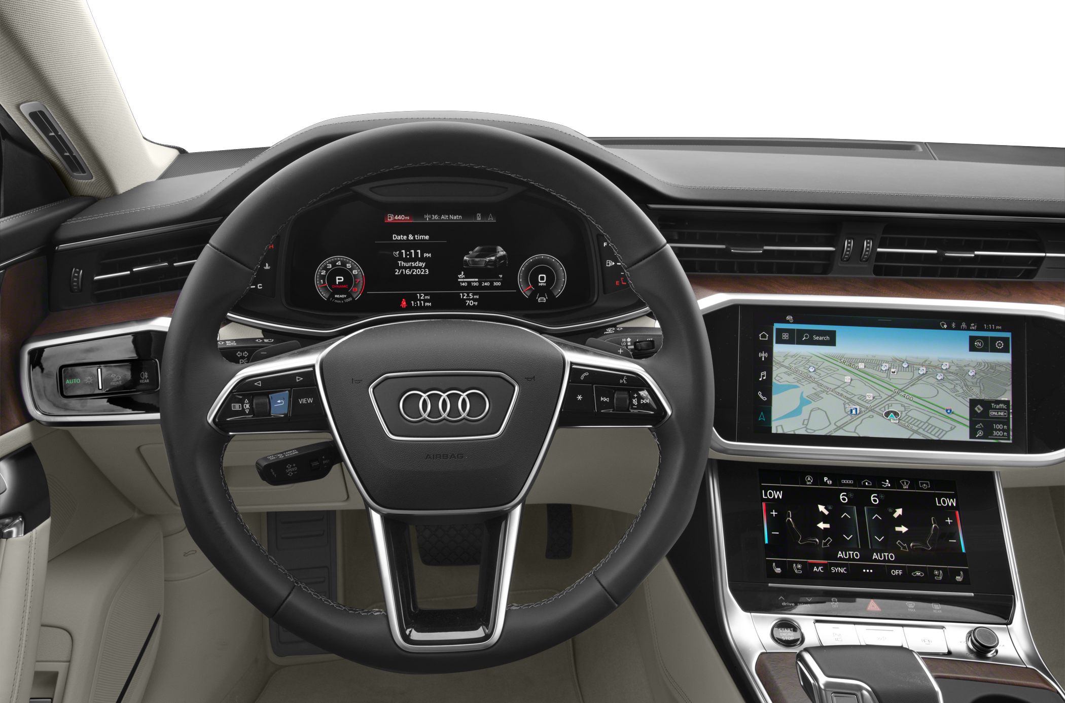 Digital instrument cluster and dual infotainment touchscreens