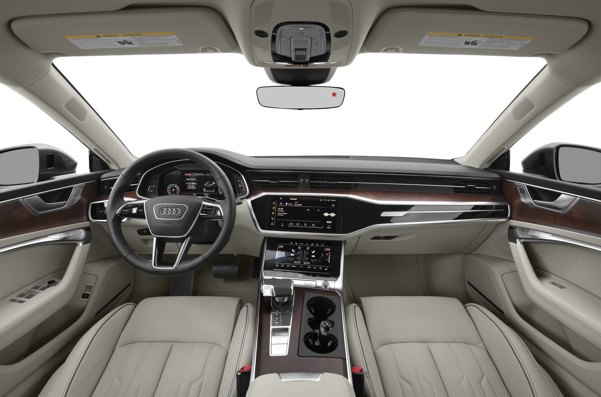 Digital dashboard and multifunction steering wheel with wood trim interior