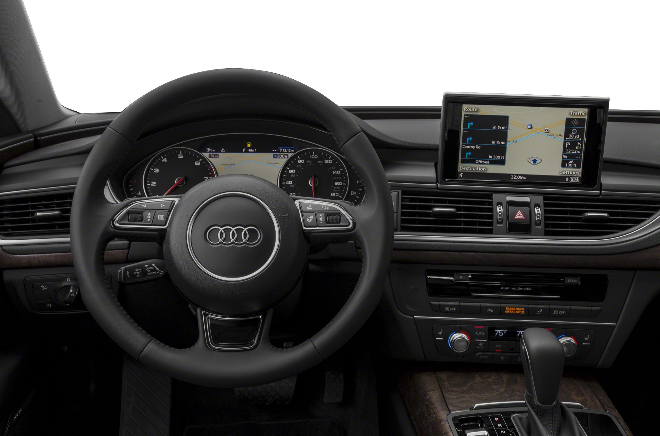 Steering wheel, digital instrument cluster, navigation infotainment system