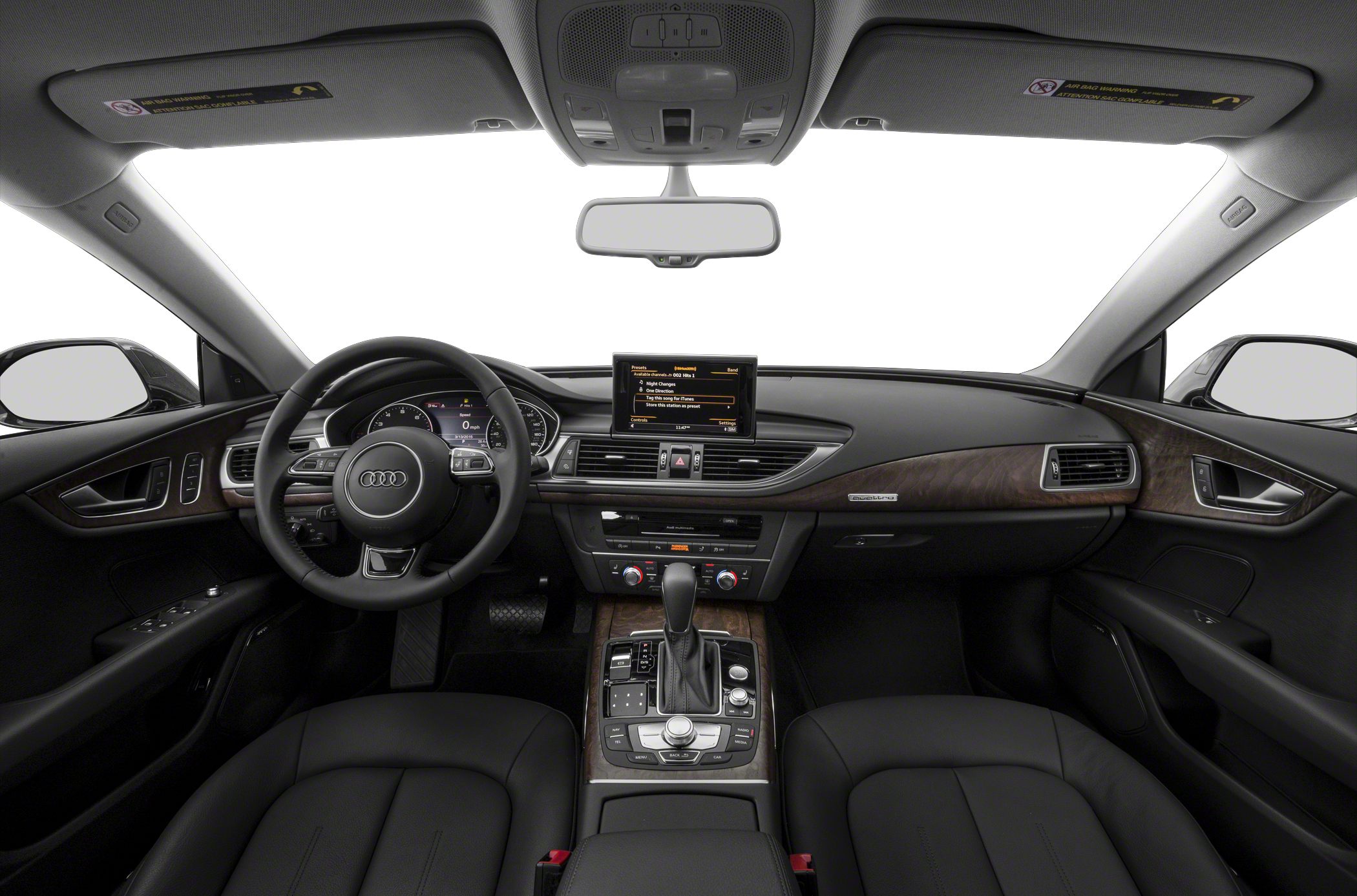 Luxury dashboard and center console with multimedia display and steering wheel controls
