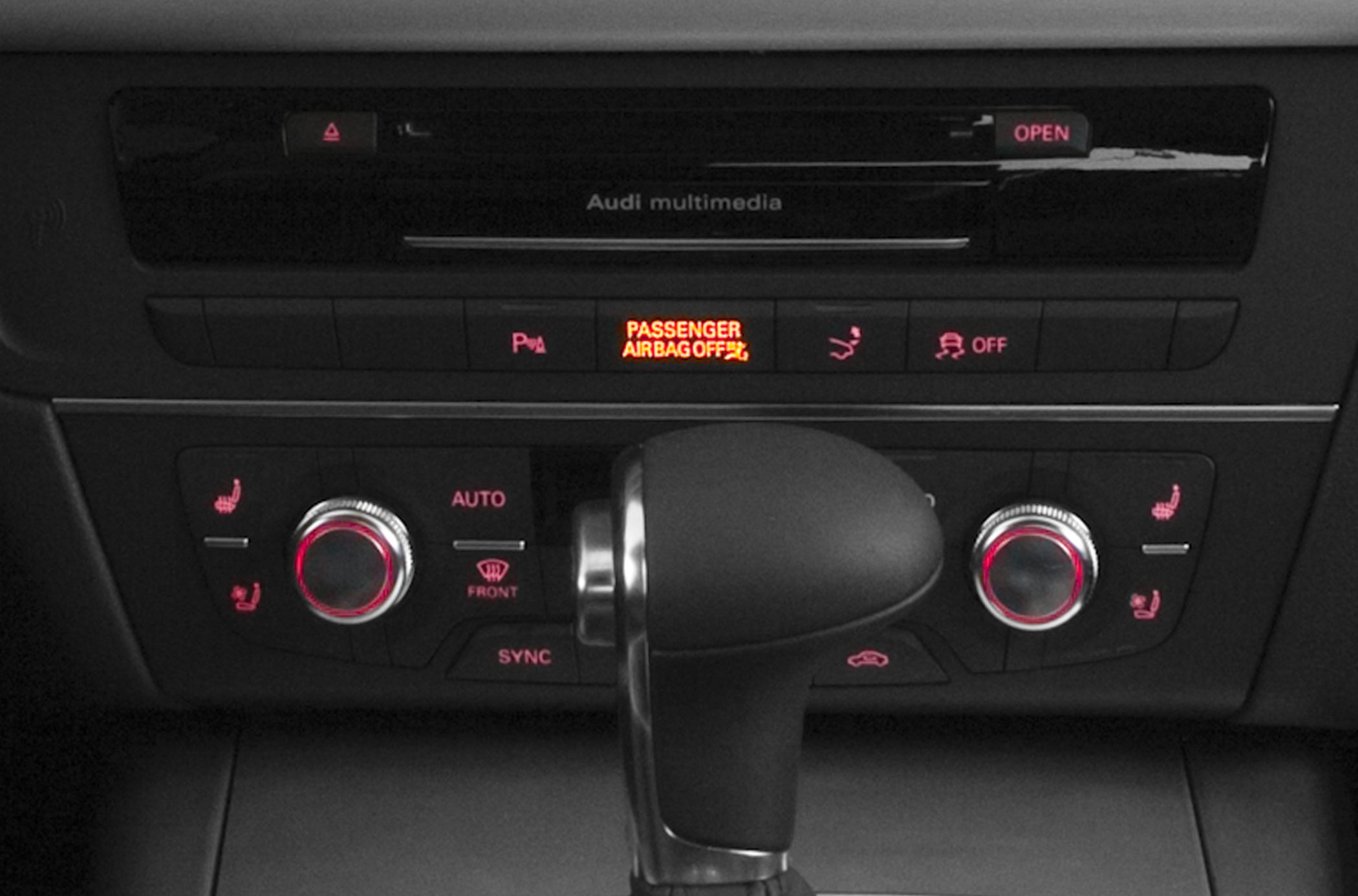 Audi multimedia system, climate control, heated seat buttons, gear shift