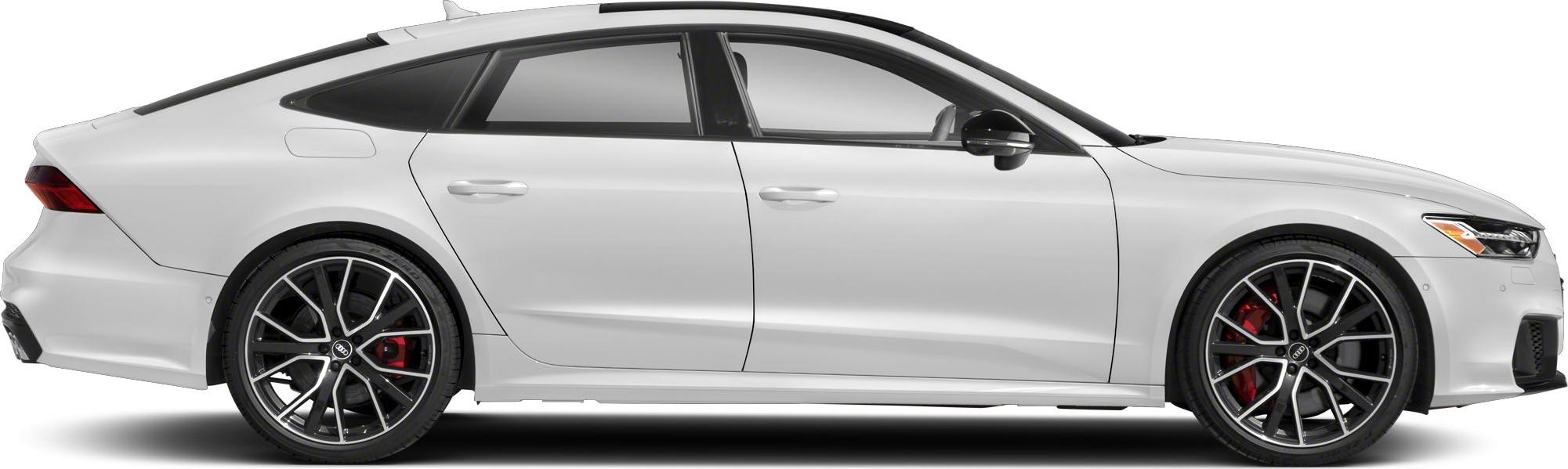 Side profile of sleek sedan with black alloy wheels and red brake calipers