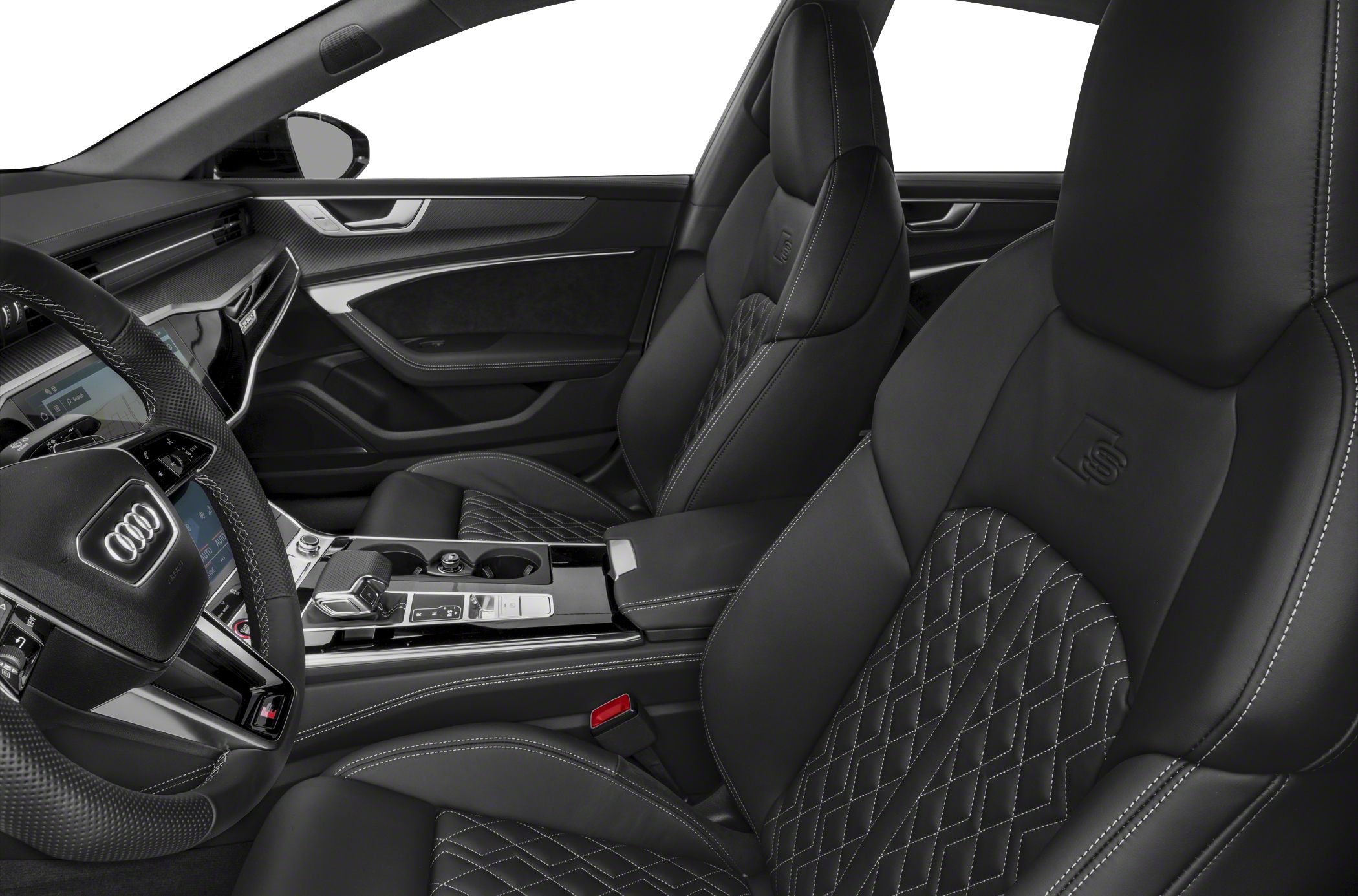 Luxurious quilted leather seats with detailed stitching and modern center console