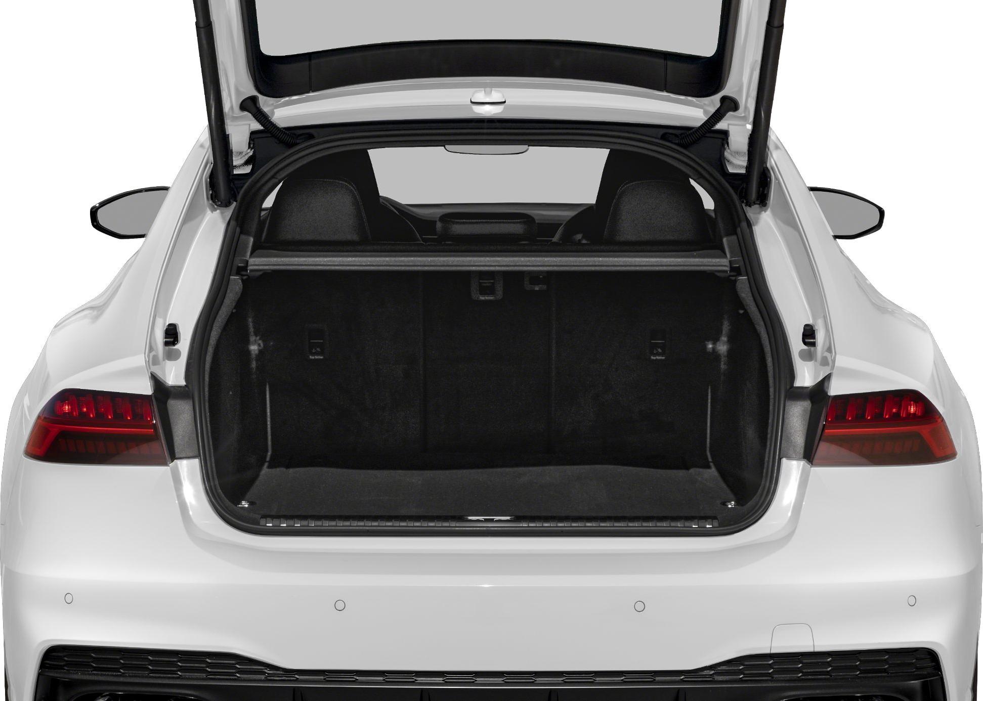Open trunk and rear view with tail lights of a luxury sportback