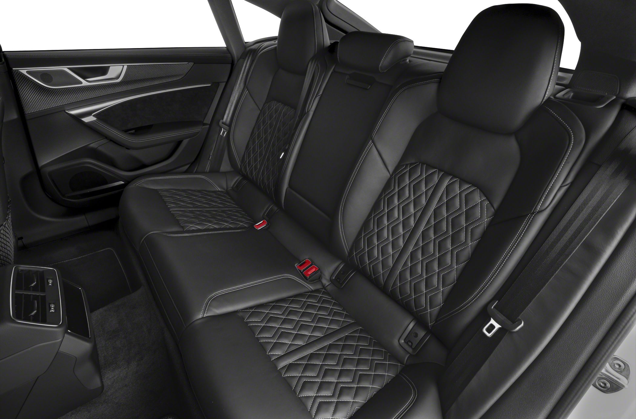 Quilted leather rear seats with black upholstery and refined detailing