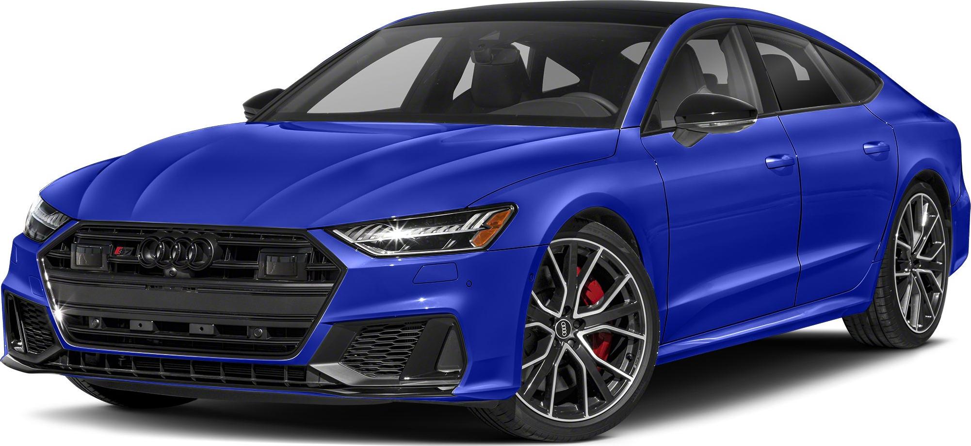 Blue sporty sedan with LED headlights and multi-spoke alloy wheels.