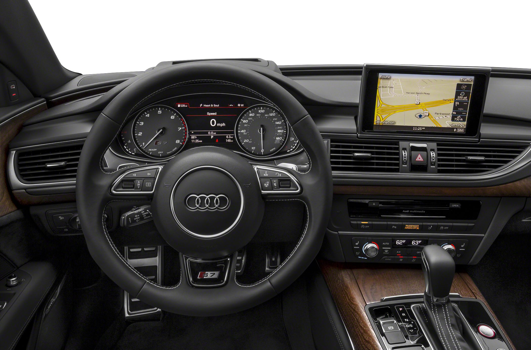 Audi S7 interior with digital dashboard and navigation display