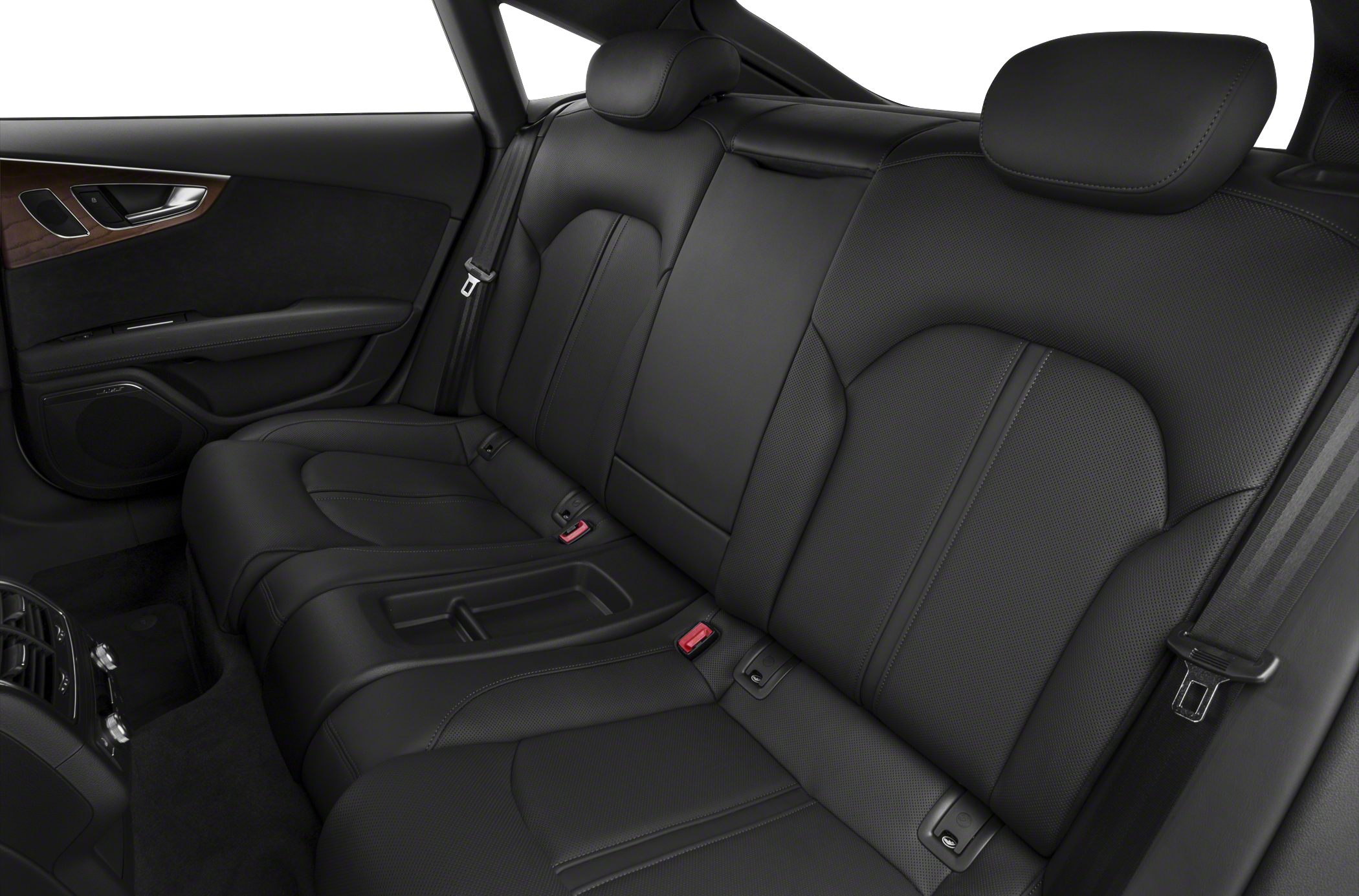 Black perforated leather rear seats with central armrest and headrests