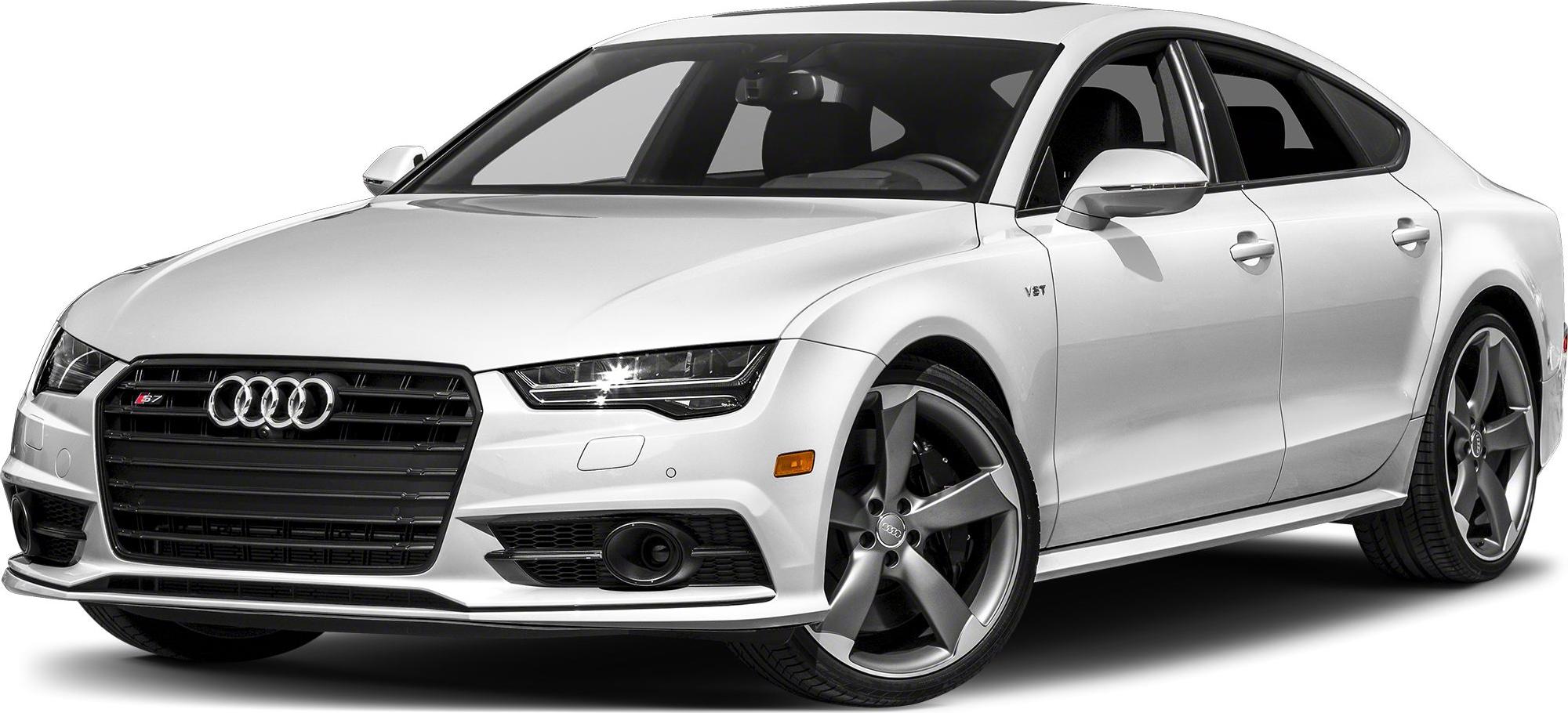 Front view of a luxury sportback car with V8 badge and LED headlights