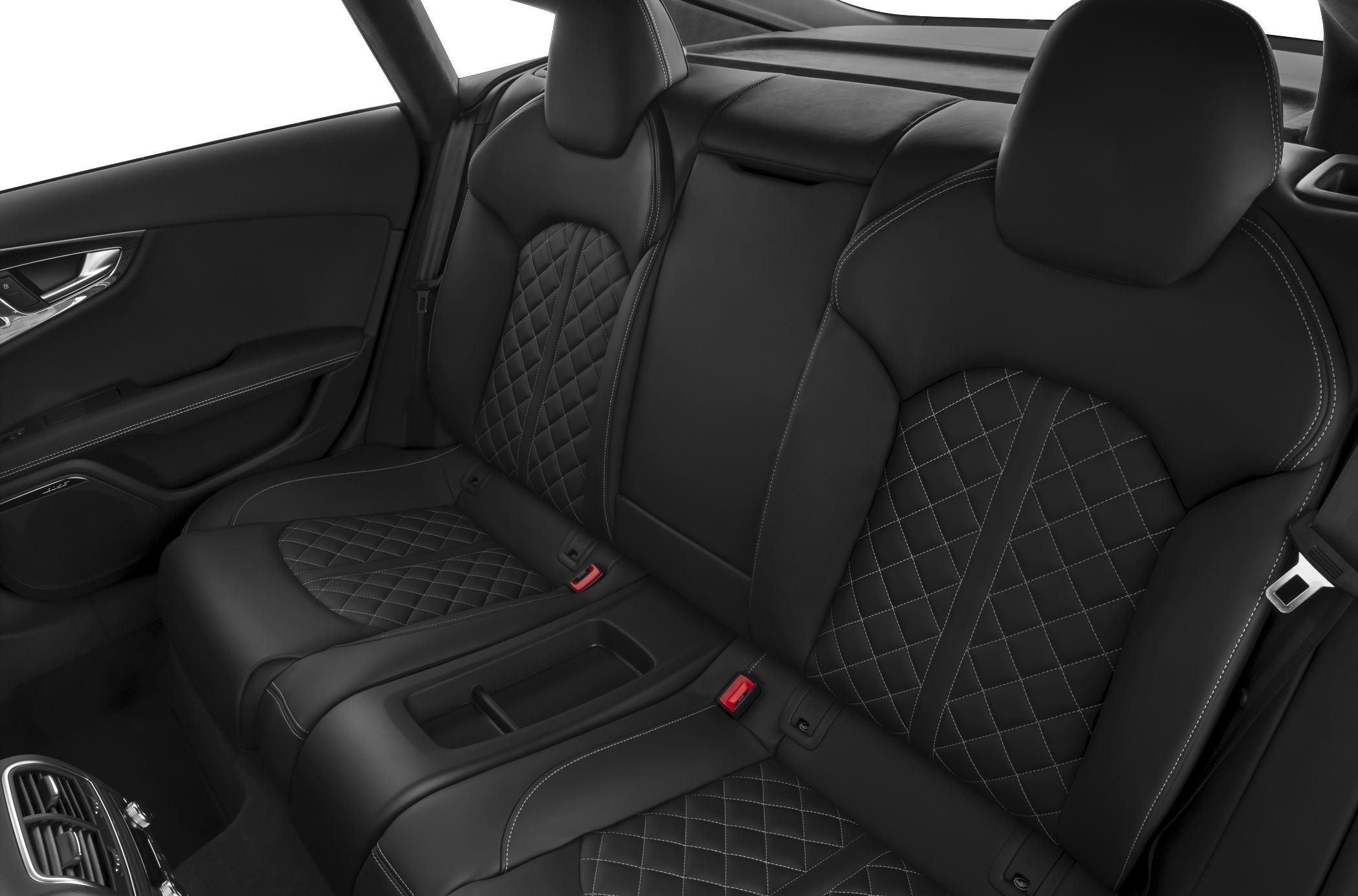 Black leather rear seats with diamond stitching and integrated headrests
