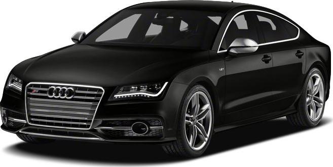 Black luxury sportback with LED headlights and alloy wheels, front angle
