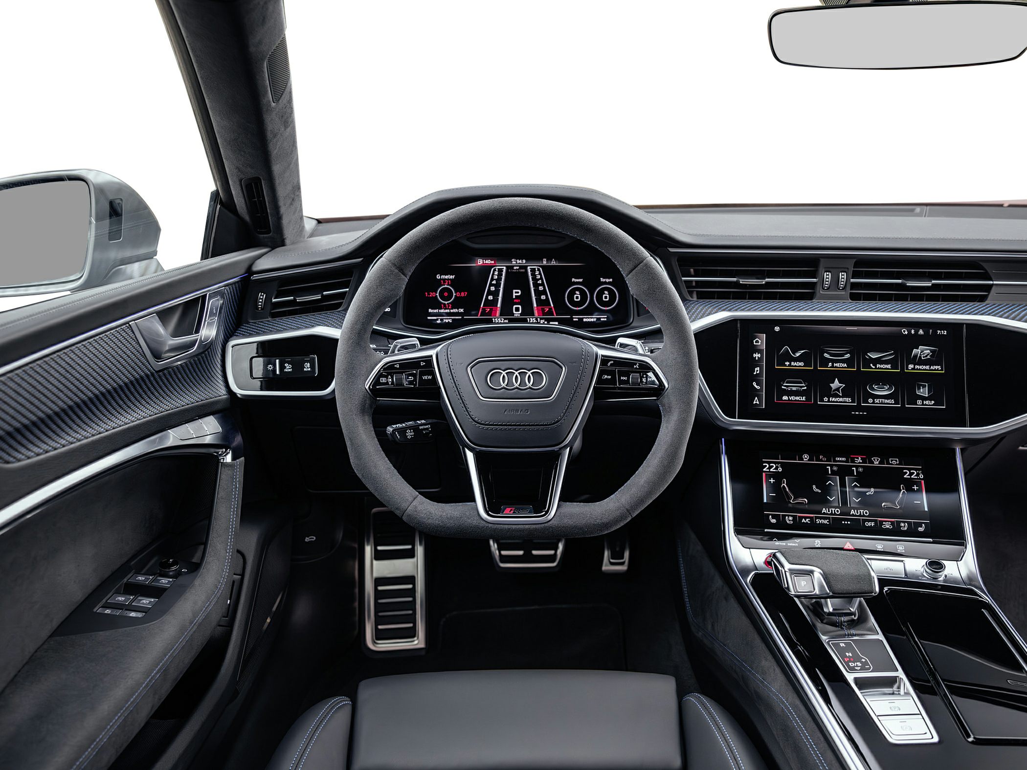 Digital instrument cluster and dual touchscreen center console