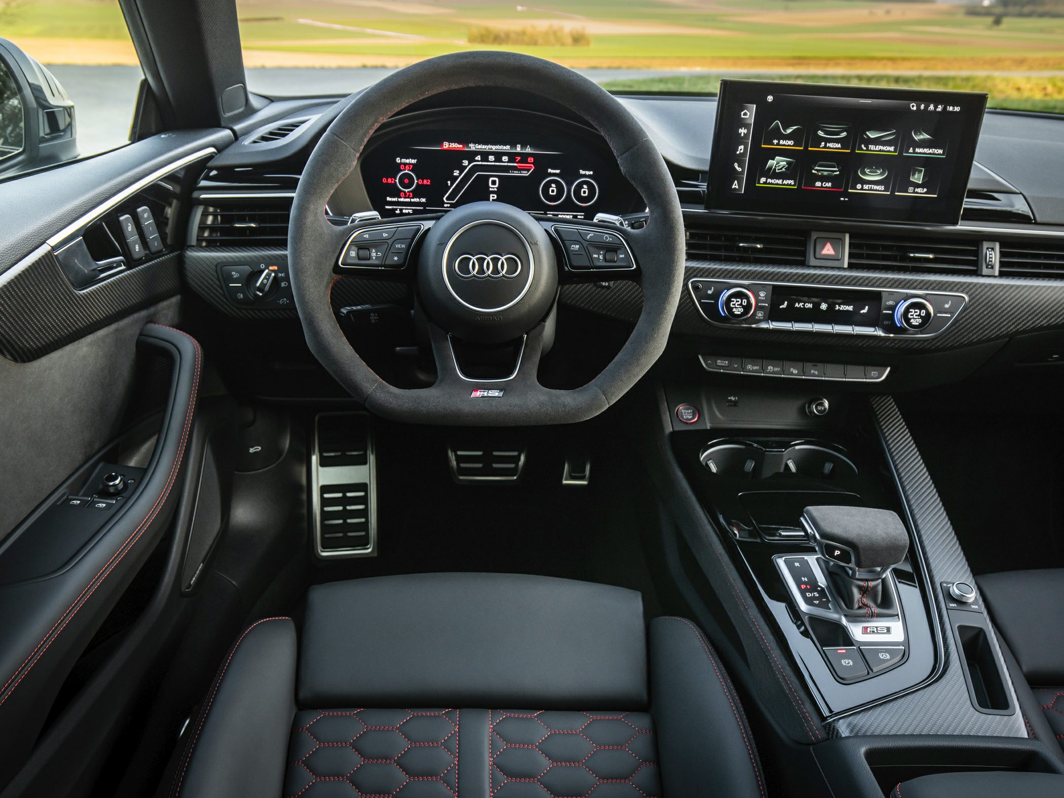 Digital dashboard and RS steering wheel with carbon fiber trim
