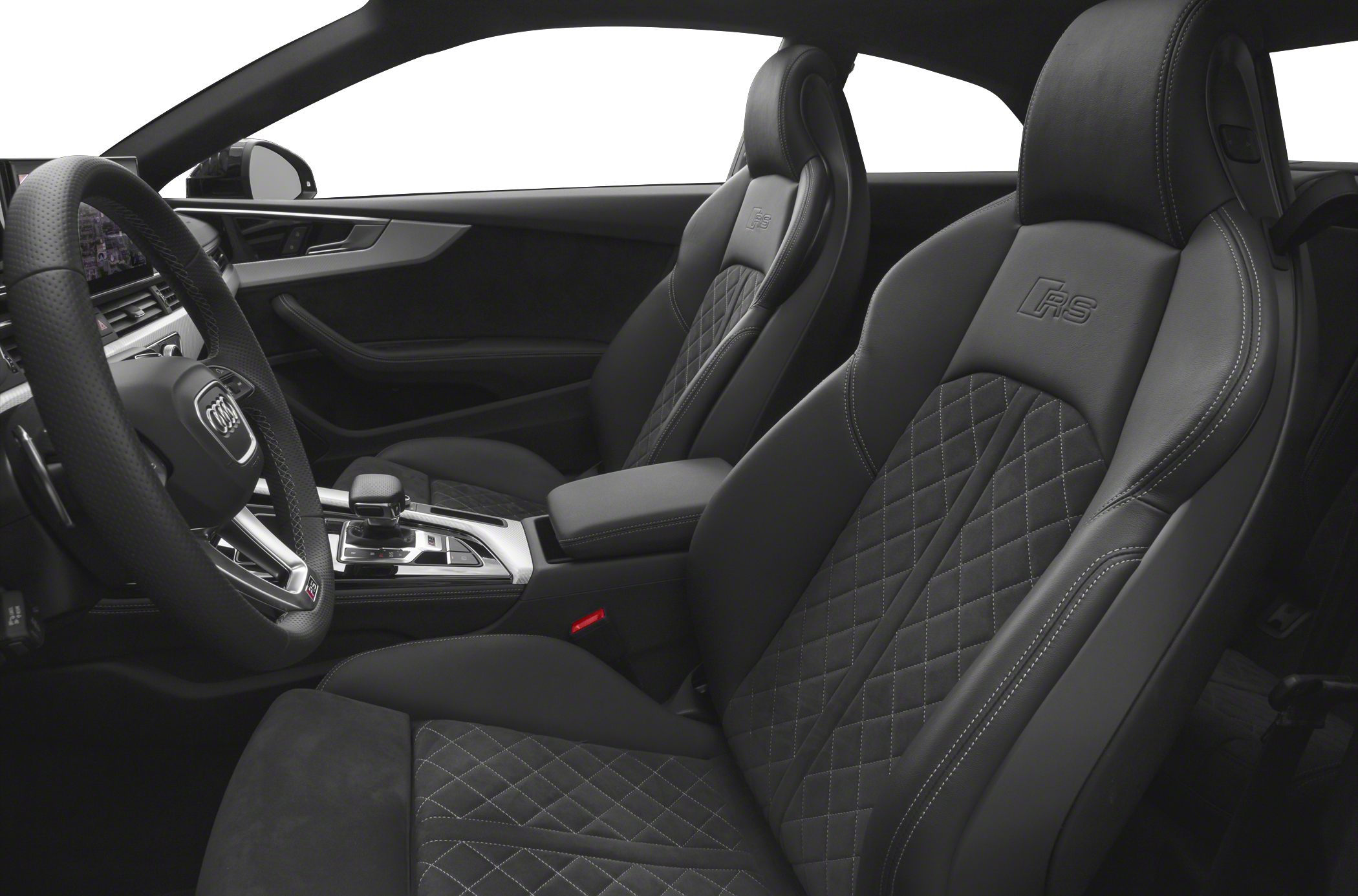 Quilted leather sports seats and modern car interior design.