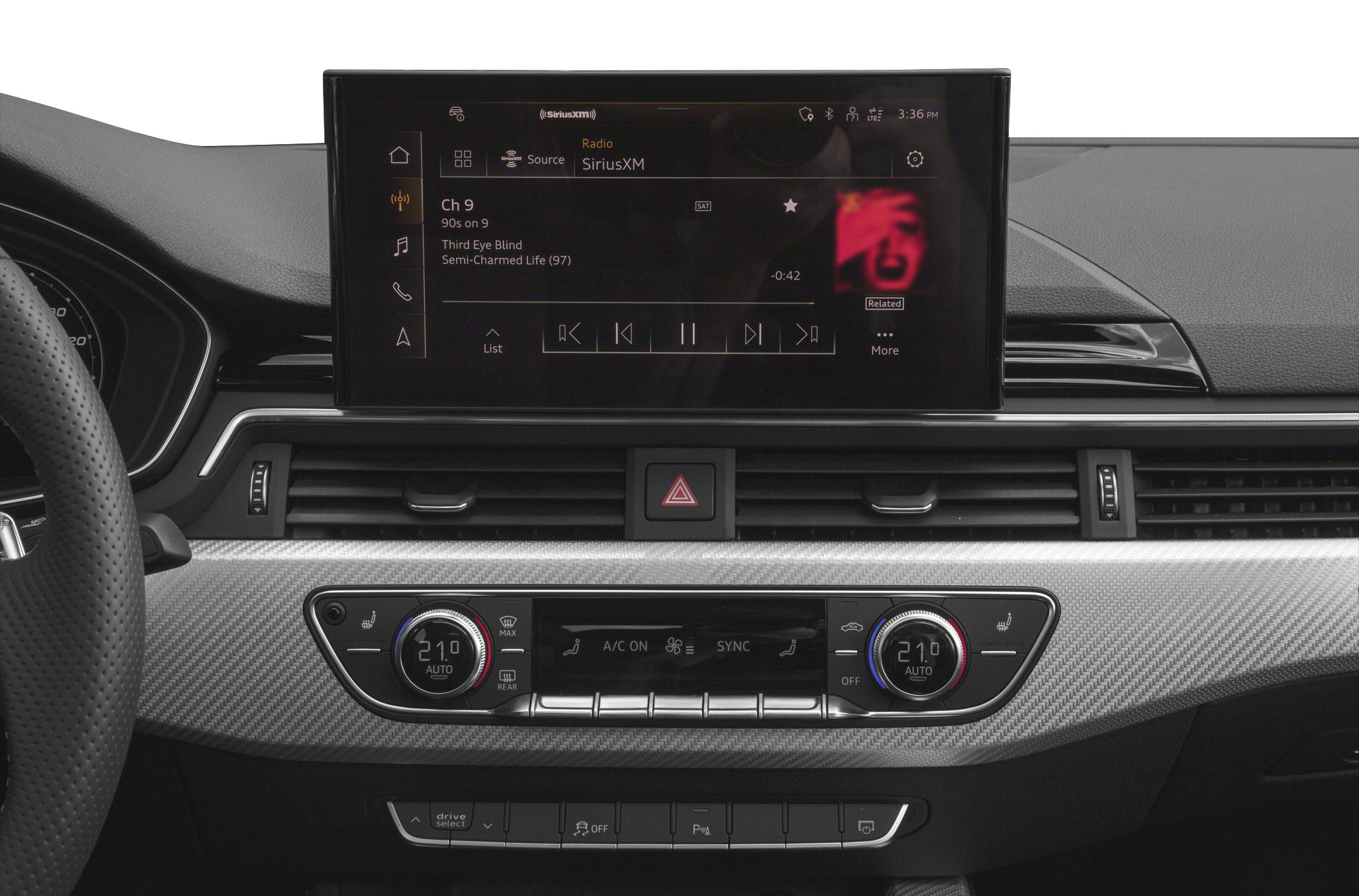 Large central touchscreen infotainment and dual-zone climate control panel