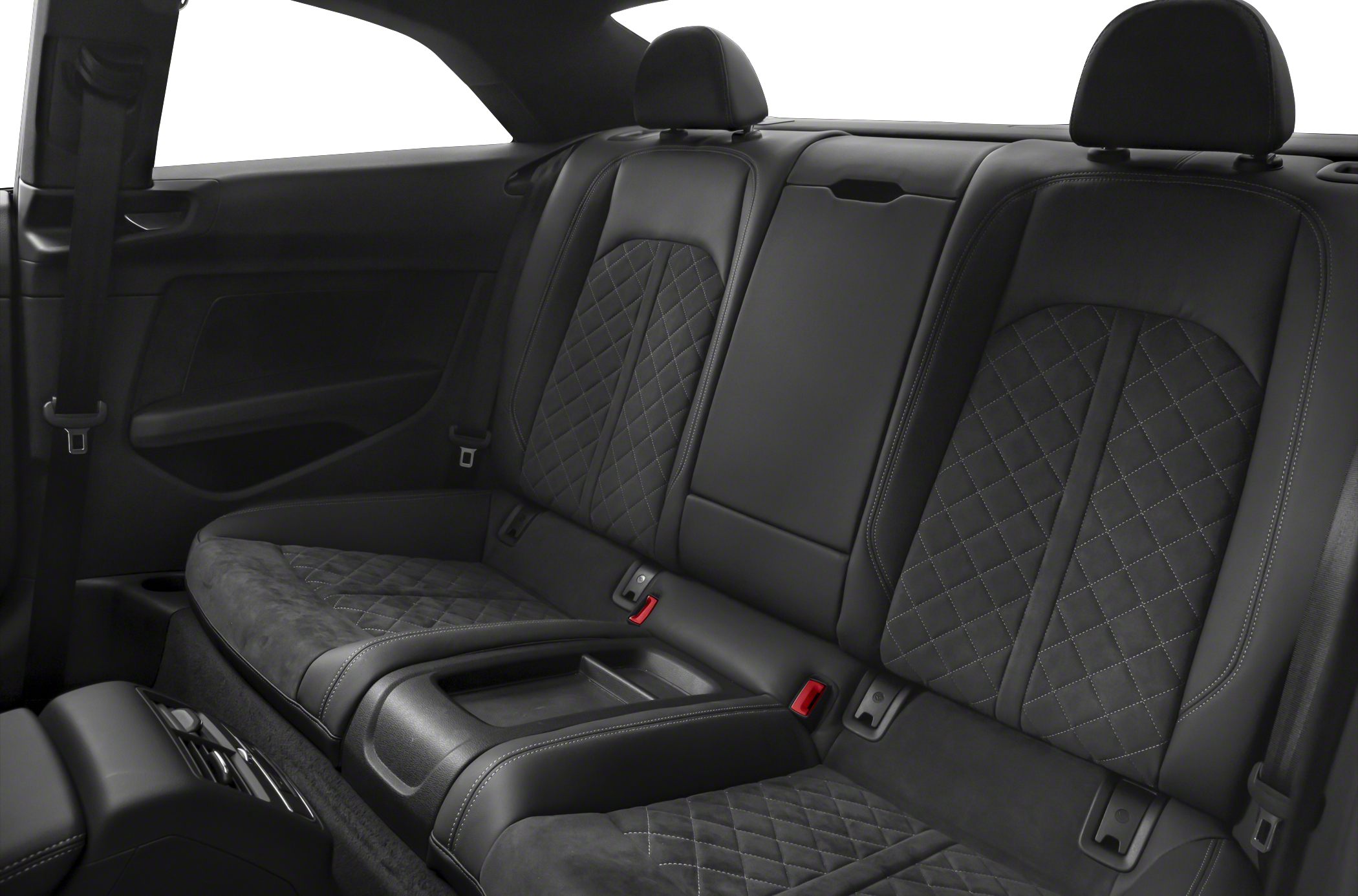Quilted leather rear seats with detailed stitching and integrated headrests